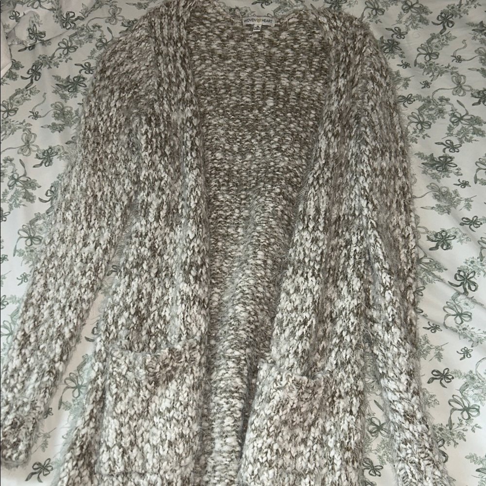 Woven Heart Marled Gray Cardigan